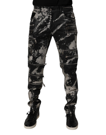 Jeans skinny en coton à effet tie-dye noir avec fermeture éclair de Dolce &amp; Gabbana