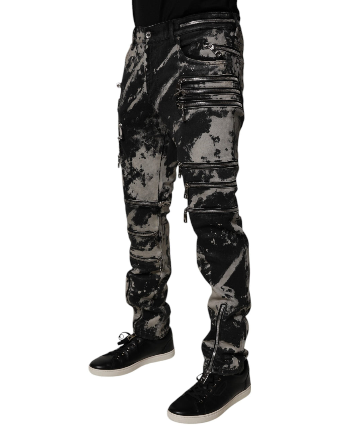 Jeans skinny en coton à effet tie-dye noir avec fermeture éclair de Dolce &amp; Gabbana