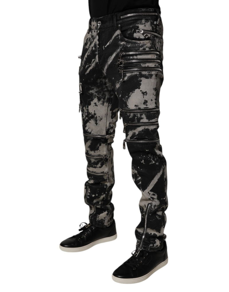Dolce &amp; Gabbana zwarte, tie-dye spijkerbroek met ritssluiting en smalle pijpen, gemaakt van katoen.