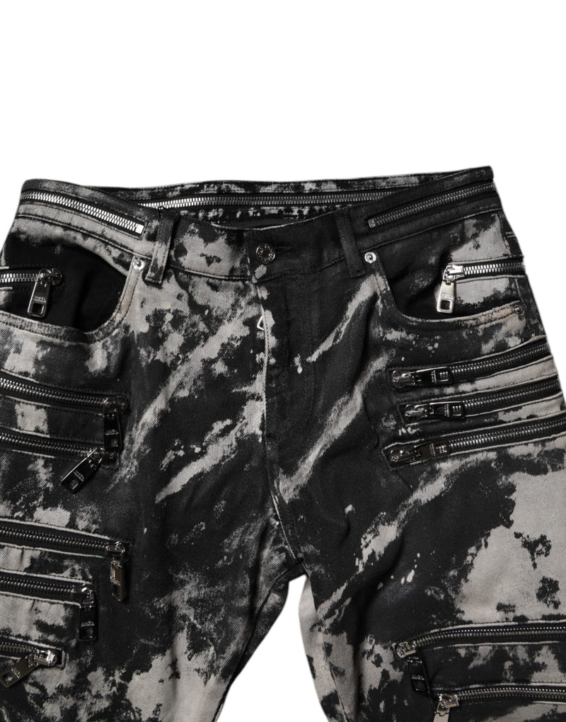 Dolce &amp; Gabbana zwarte, tie-dye spijkerbroek met ritssluiting en smalle pijpen, gemaakt van katoen.