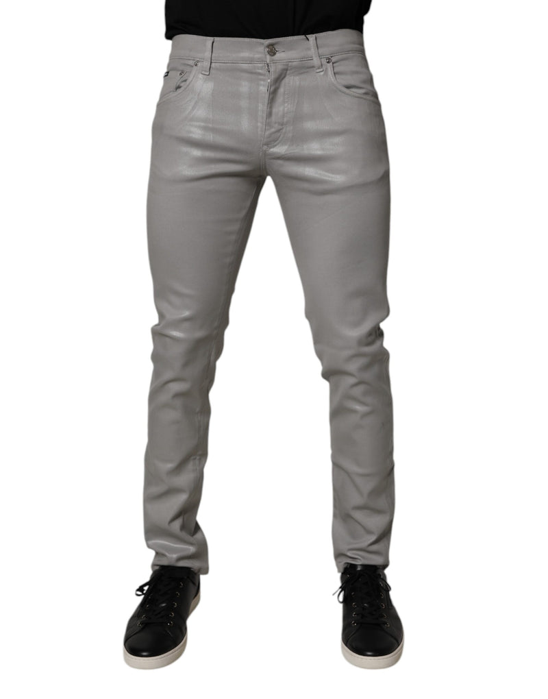 Dolce &amp; Gabbana grijze stretch katoenen jeans voor heren, smalle pasvorm.