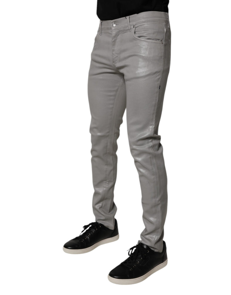 Dolce &amp; Gabbana grijze stretch katoenen jeans voor heren, smalle pasvorm.