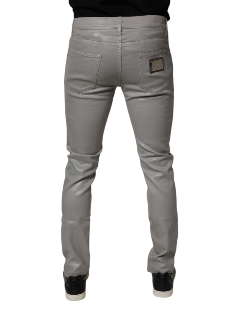 Dolce &amp; Gabbana grijze stretch katoenen jeans voor heren, smalle pasvorm.