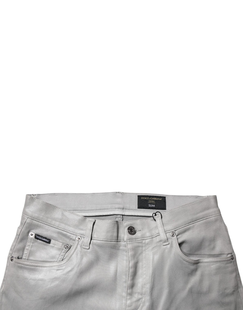 Dolce &amp; Gabbana grijze stretch katoenen jeans voor heren, smalle pasvorm.