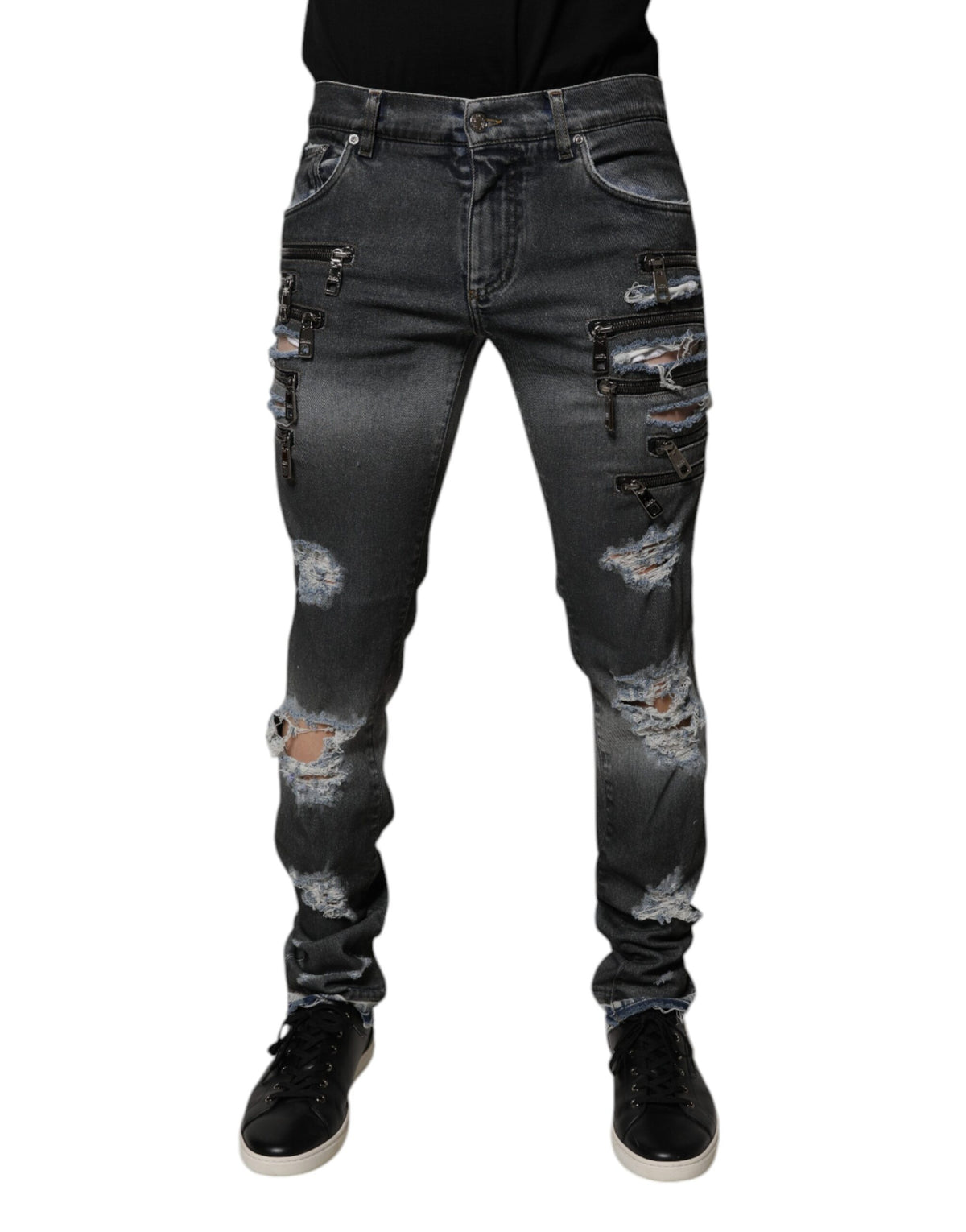 Jeans skinny en coton délavé gris foncé de Dolce &amp; Gabbana