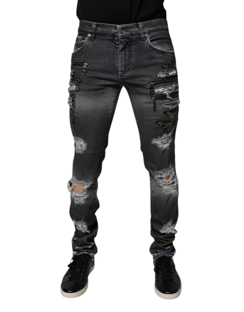 Dolce &amp; Gabbana donkergrijze, versleten katoenen skinny jeans