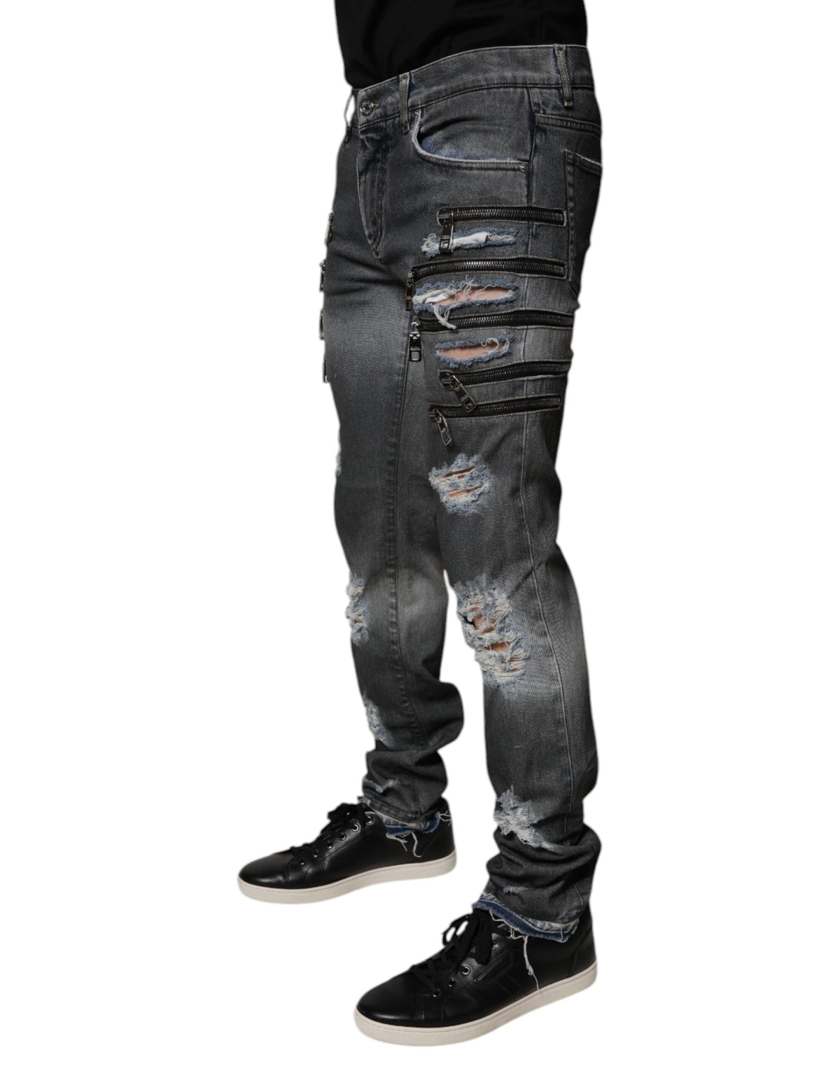 Jeans skinny en coton délavé gris foncé de Dolce &amp; Gabbana