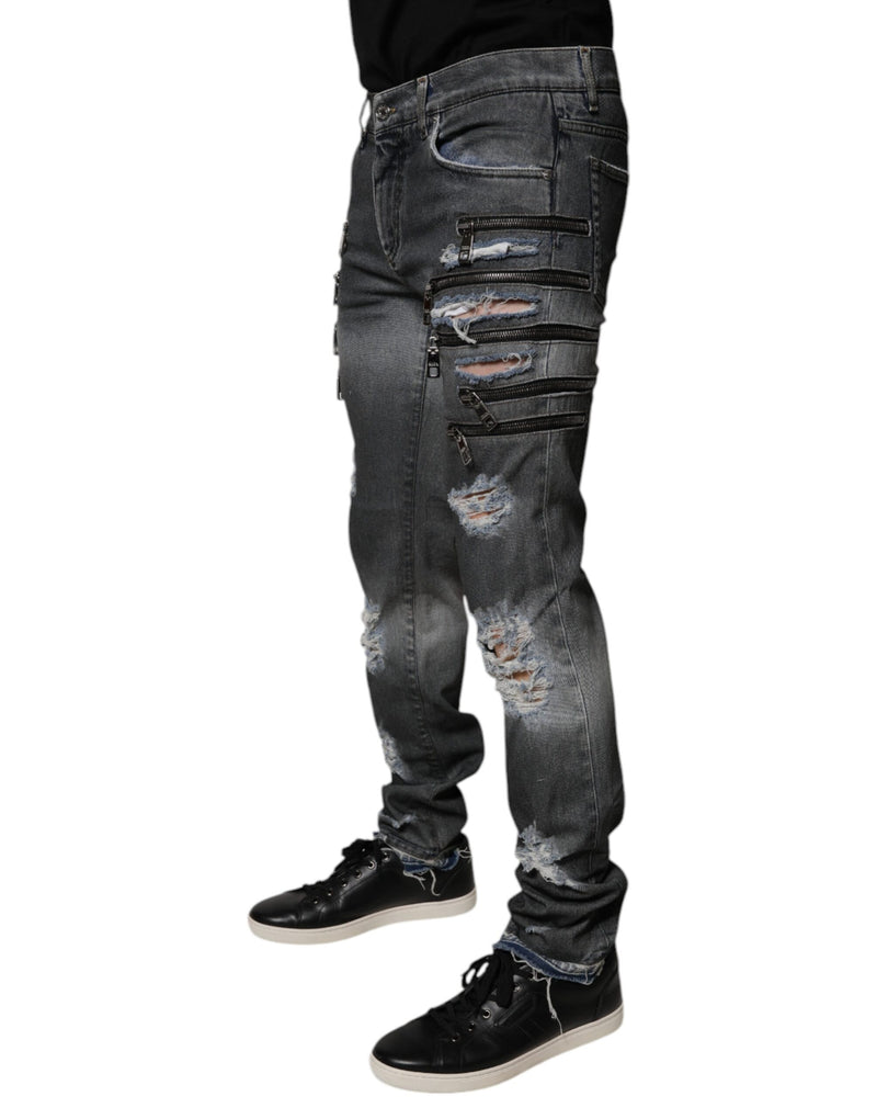 Dolce &amp; Gabbana donkergrijze, versleten katoenen skinny jeans