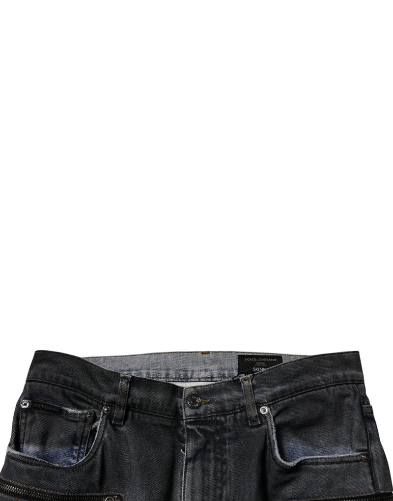 Dolce &amp; Gabbana donkergrijze, versleten katoenen skinny jeans