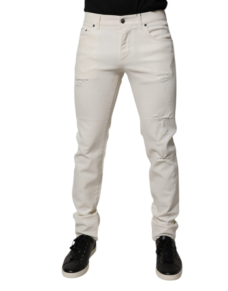 Dolce &amp; Gabbana Off White Stretch Skinny Denim Jeans van Katoen