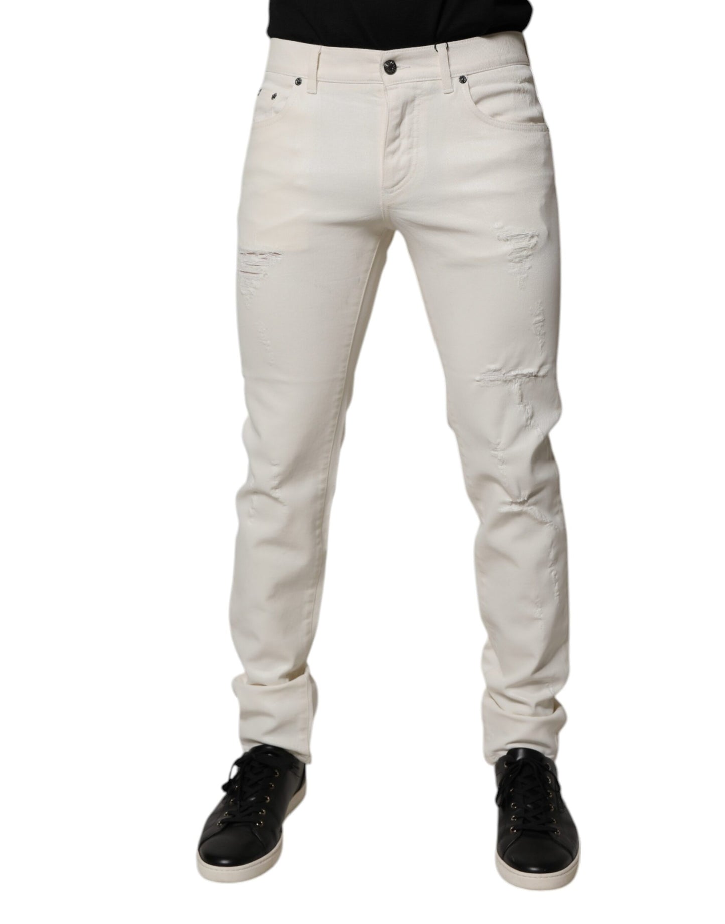 Dolce & Gabbana Off White Cotton Stretch Skinny Denim Jeans