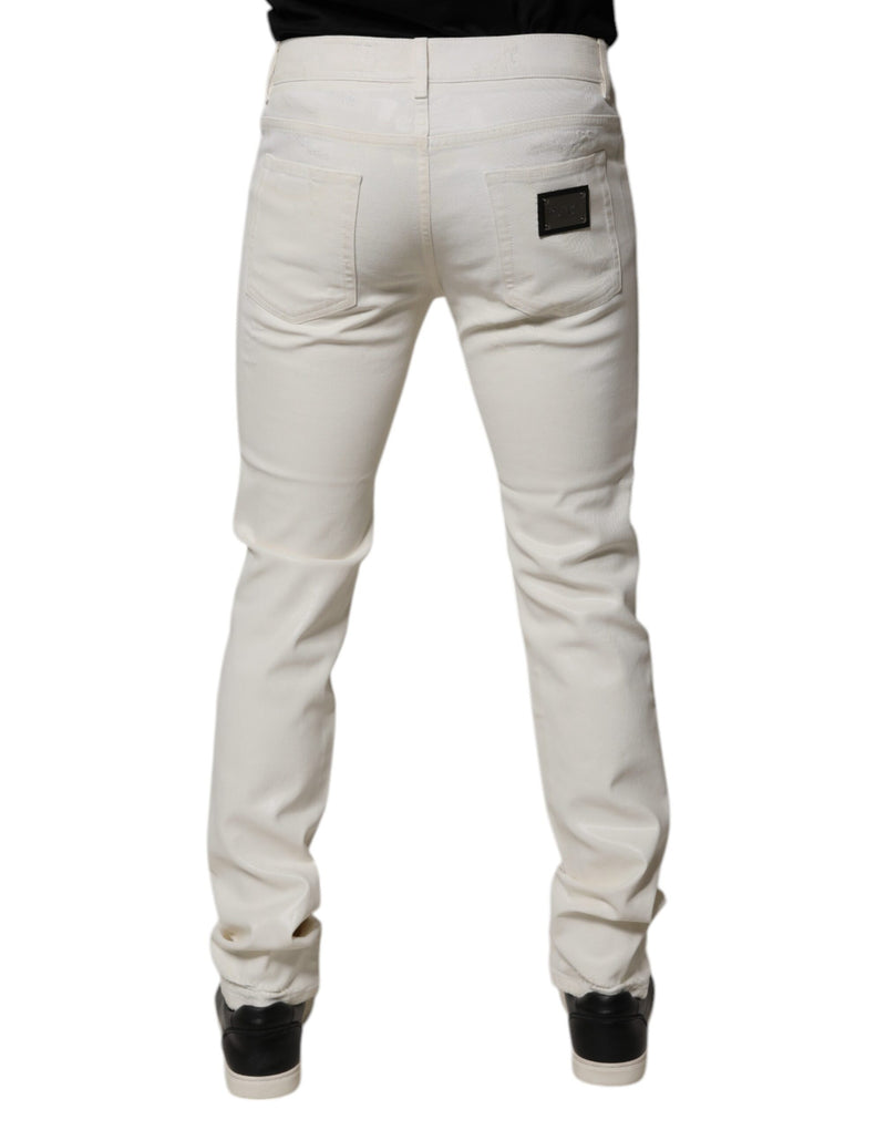 Dolce &amp; Gabbana Off White Stretch Skinny Denim Jeans van Katoen