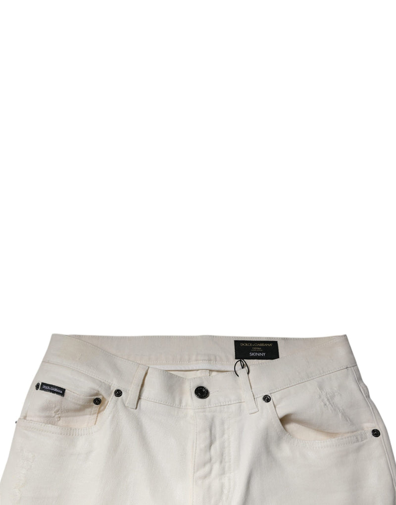 Dolce &amp; Gabbana Off White Stretch Skinny Denim Jeans van Katoen