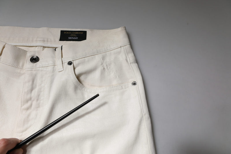 Dolce &amp; Gabbana Off White Stretch Skinny Denim Jeans van Katoen