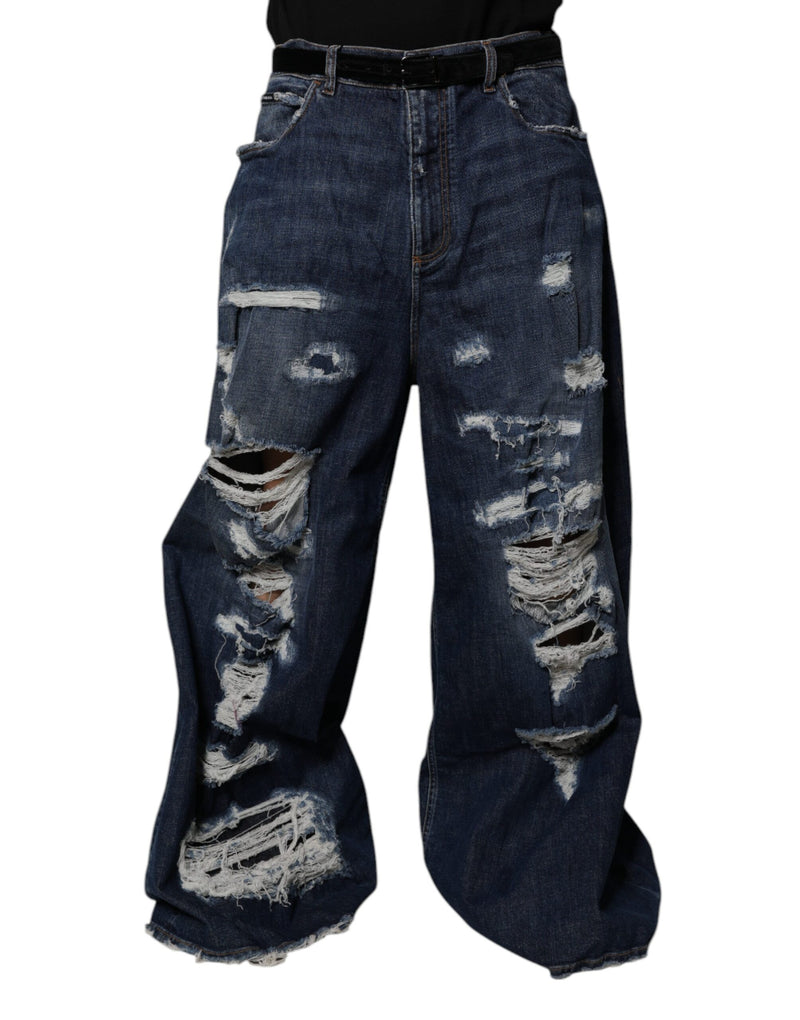 Dolce &amp; Gabbana donkerblauwe, versleten, wijde herendinajbroek