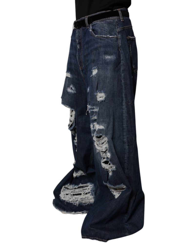 Dolce &amp; Gabbana donkerblauwe, versleten, wijde herendinajbroek