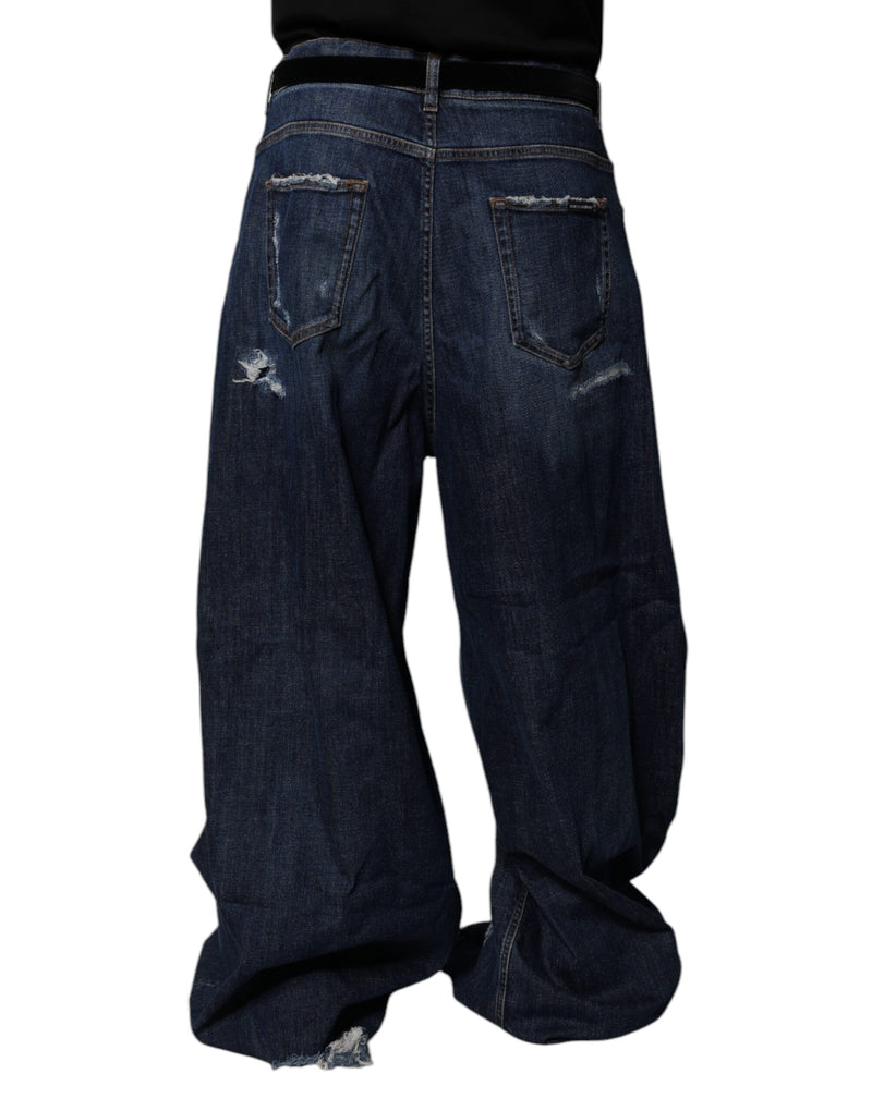 Dolce &amp; Gabbana donkerblauwe, versleten, wijde herendinajbroek