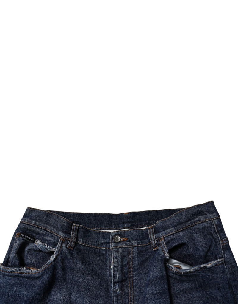 Dolce &amp; Gabbana donkerblauwe, versleten, wijde herendinajbroek