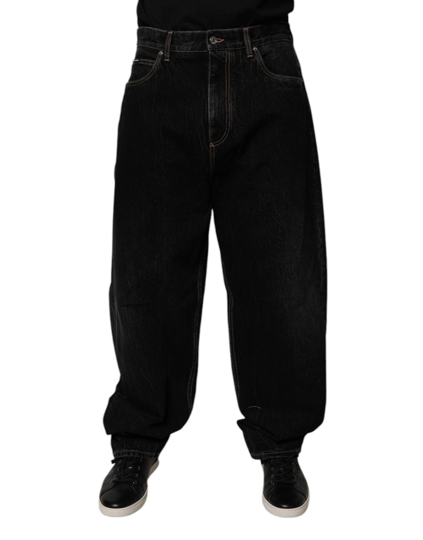 Dolce &amp; Gabbana zwarte katoenen jeans met hoge taille en wijde pijpen