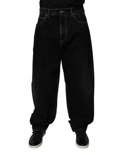 Dolce &amp; Gabbana zwarte katoenen jeans met hoge taille en wijde pijpen