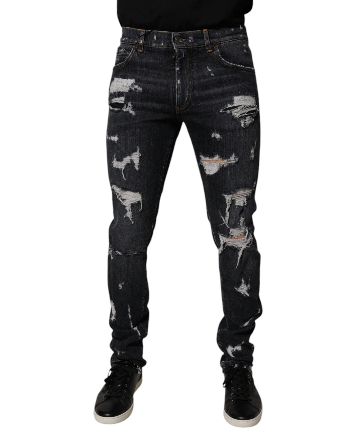 Jean skinny en coton noir délavé pour homme de Dolce &amp; Gabbana