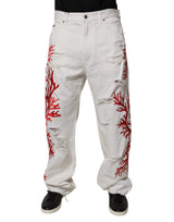 Jeans droit en jean blanc à motifs corail délavé de Dolce &amp; Gabbana