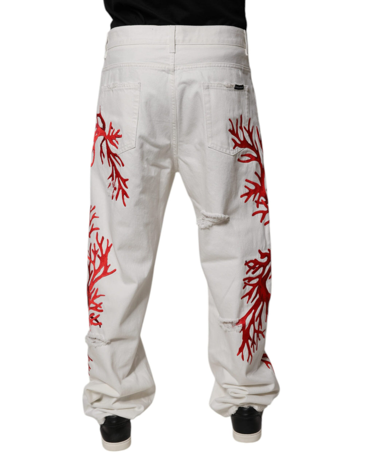 Jeans droit en jean blanc à motifs corail délavé de Dolce &amp; Gabbana
