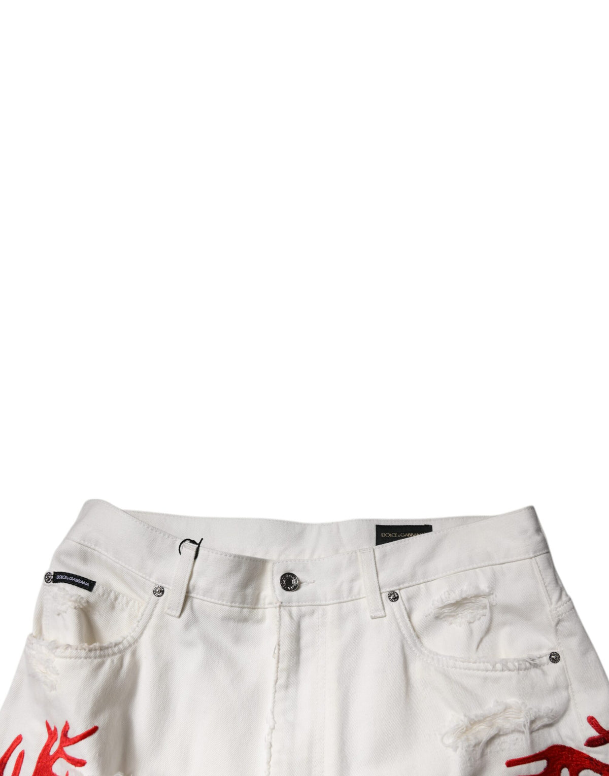 Jeans droit en jean blanc à motifs corail délavé de Dolce &amp; Gabbana