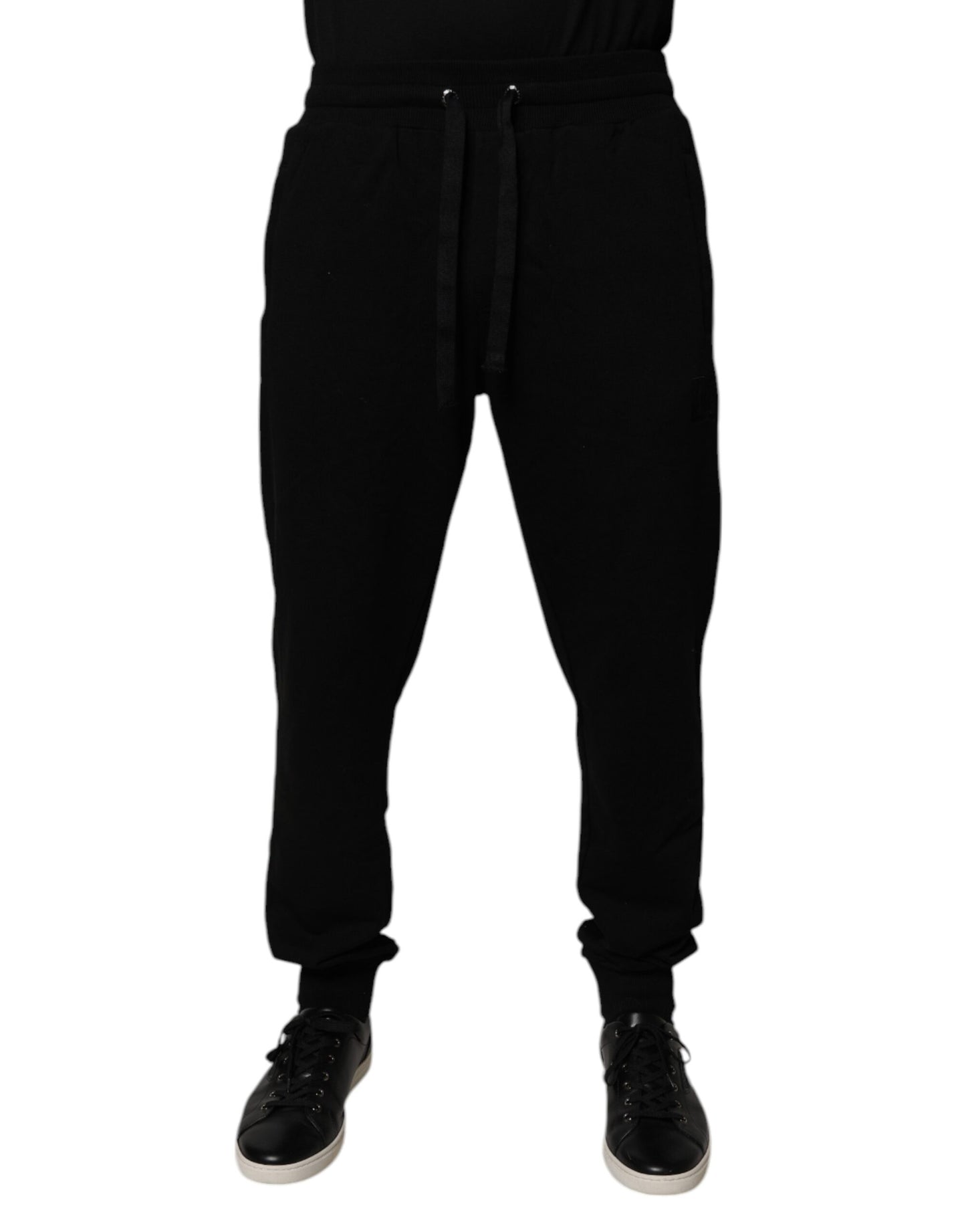 Pantalon de jogging en coton noir taille mi-hauteur Dolce &amp; Gabbana