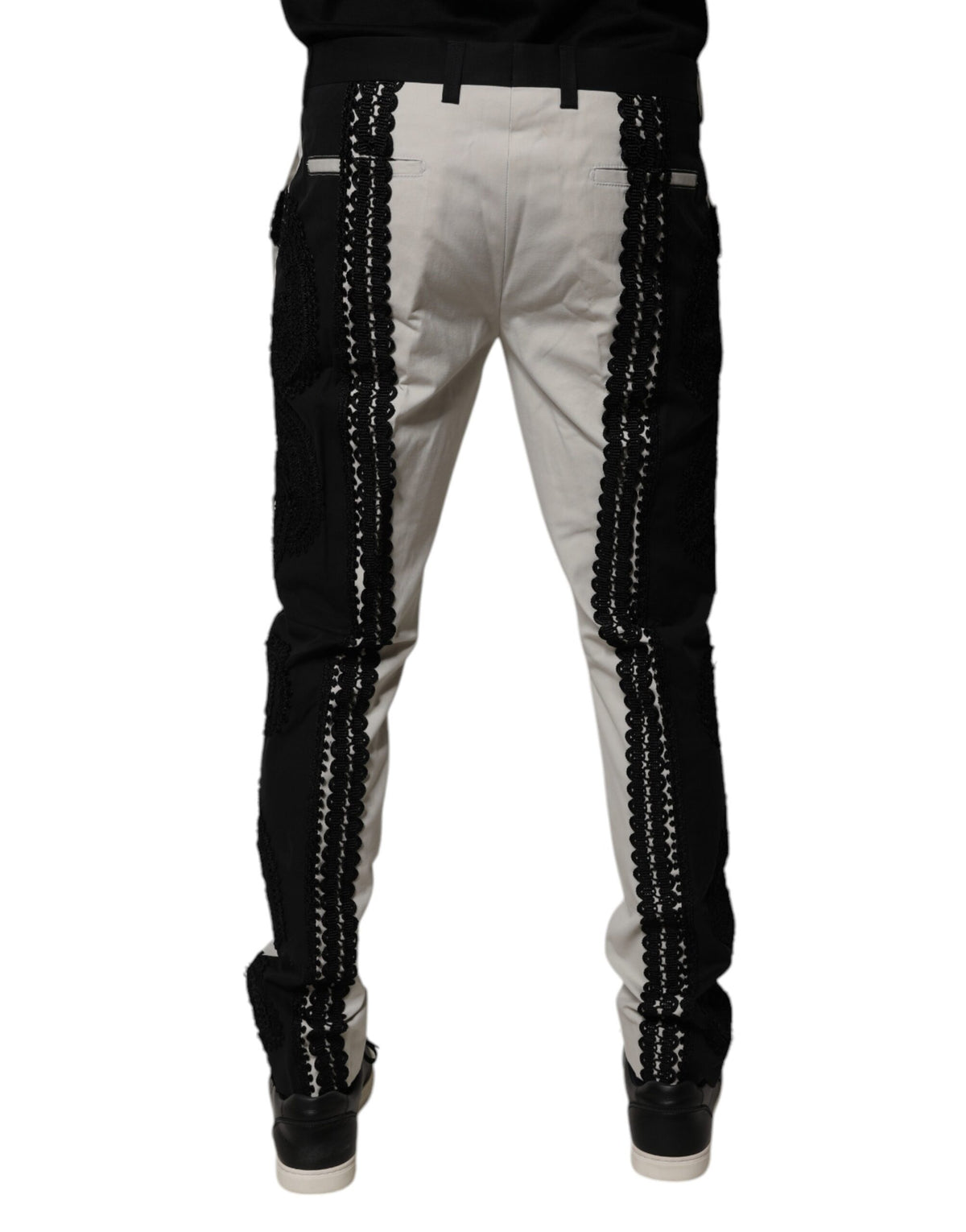 Pantalon tailleur blanc à taille mi-hauteur avec garniture en dentelle de Dolce &amp; Gabbana