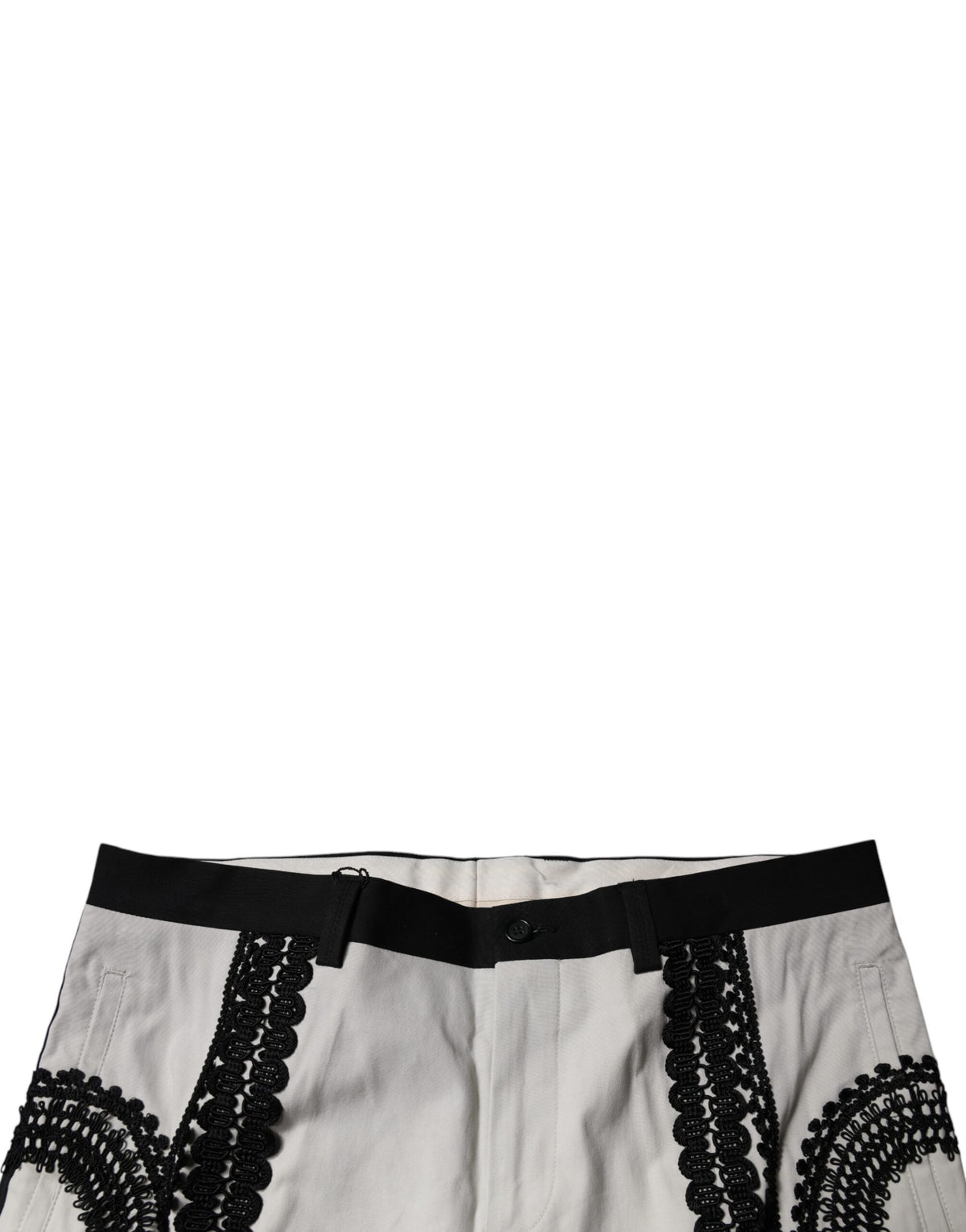 Pantalon tailleur blanc à taille mi-hauteur avec garniture en dentelle de Dolce &amp; Gabbana