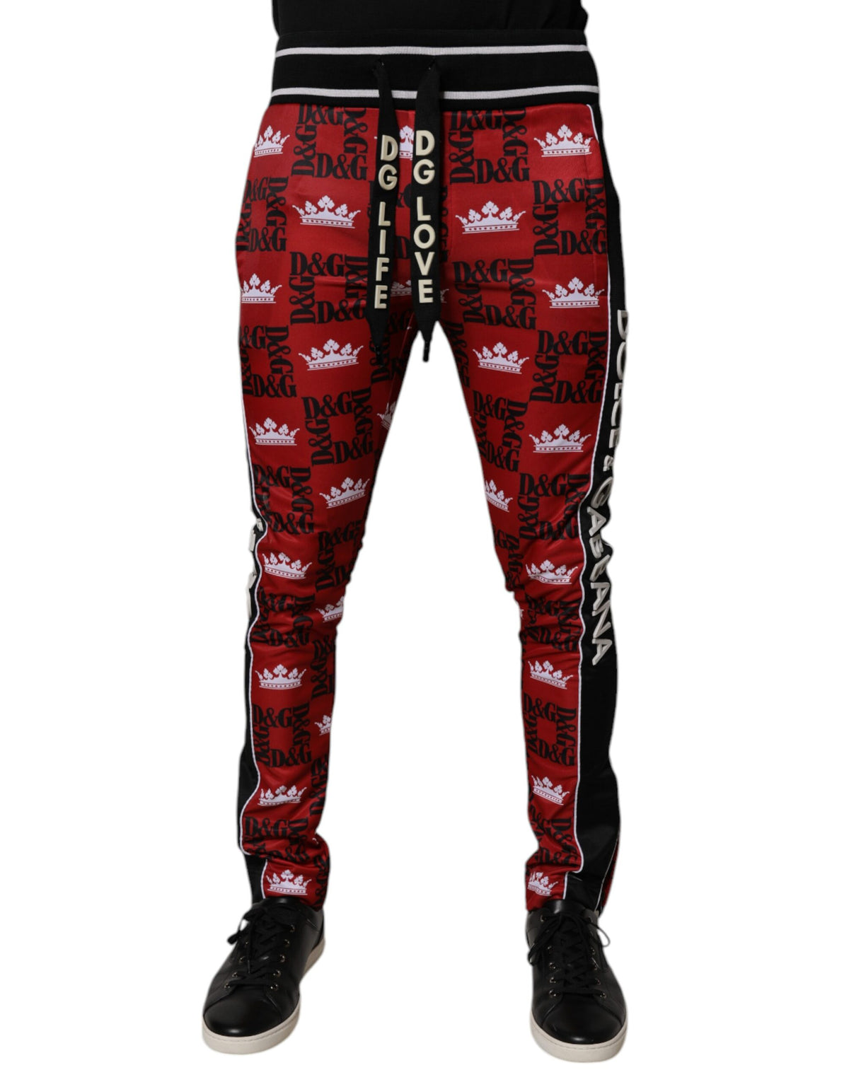 Pantalon de survêtement homme Dolce &amp; Gabbana, logo couronne rouge, monogramme.