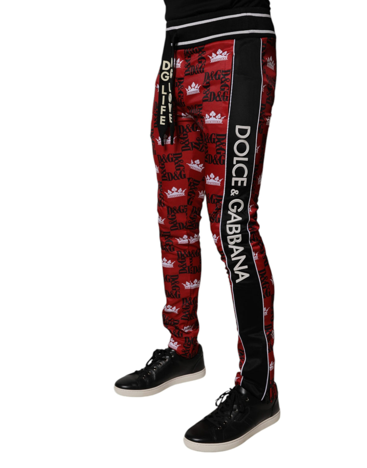 Pantalon de survêtement homme Dolce &amp; Gabbana, logo couronne rouge, monogramme.