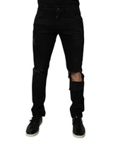 Jean skinny en coton noir déchiré pour homme Dolce &amp; Gabbana