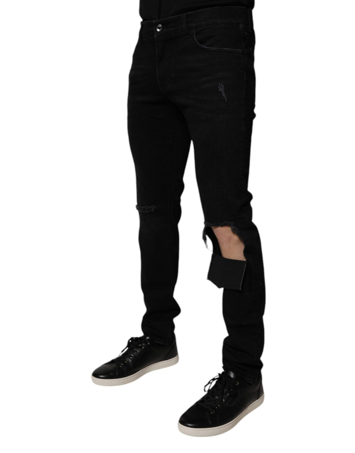 Jean skinny en coton noir déchiré pour homme Dolce &amp; Gabbana