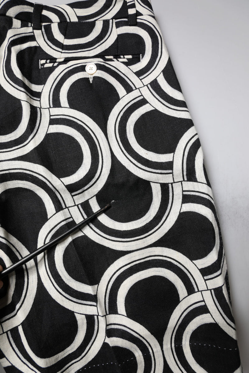 Dolce & Gabbana Black White Linen Bermuda Shorts