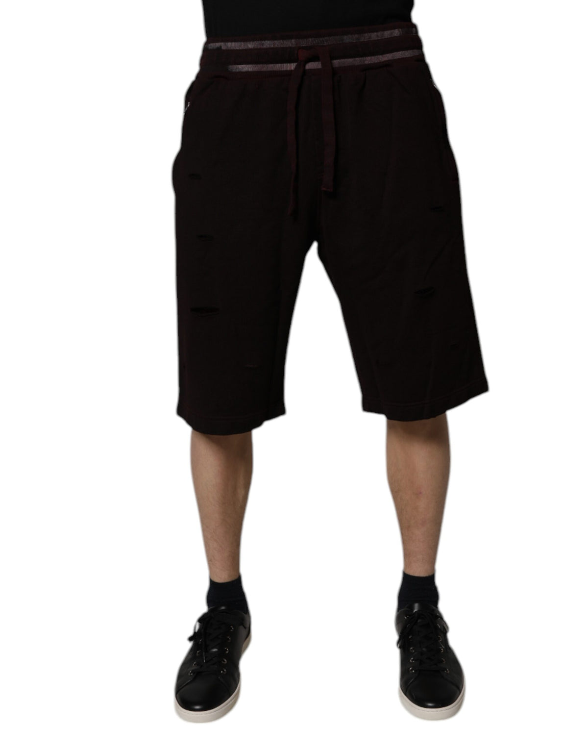 Short de bain bermuda pour homme en coton rouge bordeaux Dolce &amp; Gabbana avec plaque logo.