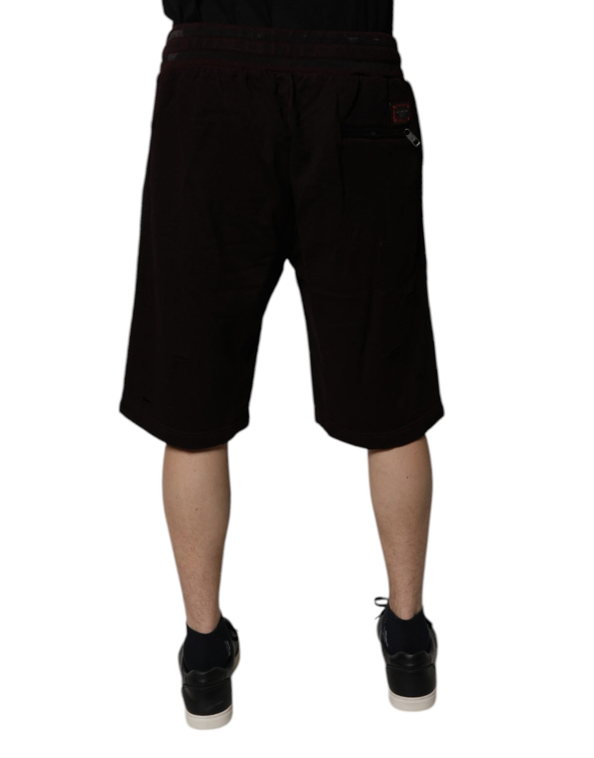 Short de bain bermuda pour homme en coton rouge bordeaux Dolce &amp; Gabbana avec plaque logo.