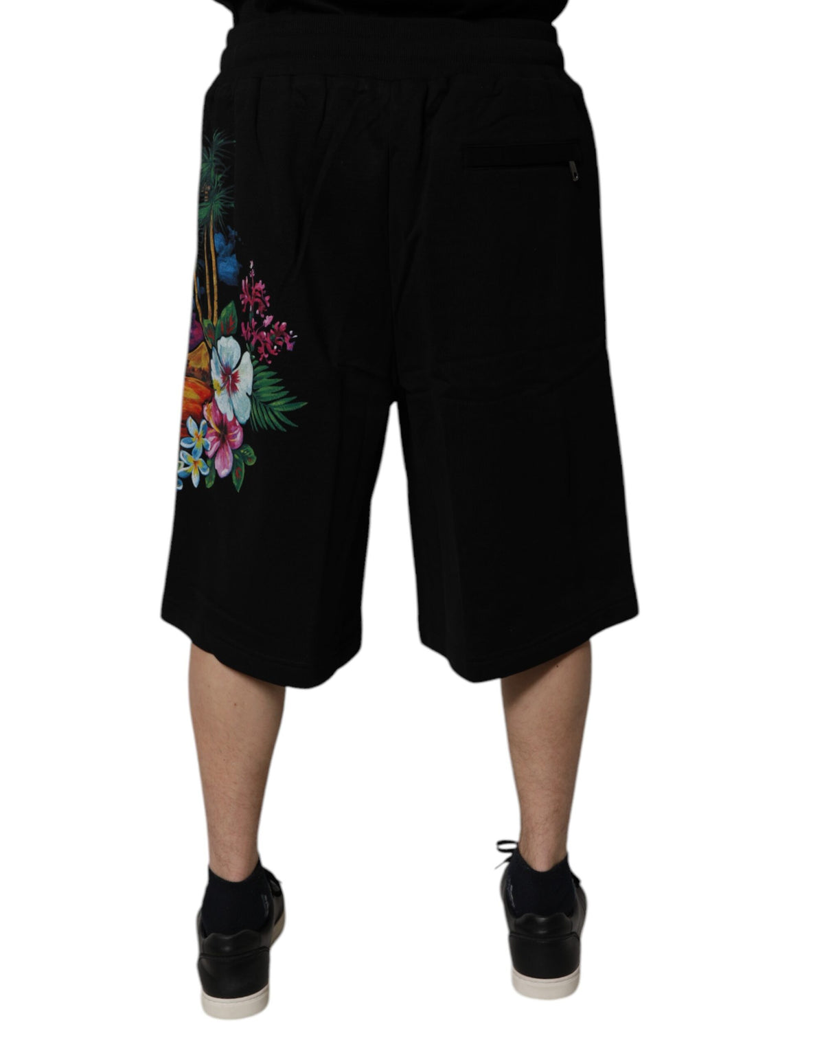 Shorts Bermuda en coton noir à imprimé floral et logo de Dolce &amp; Gabbana