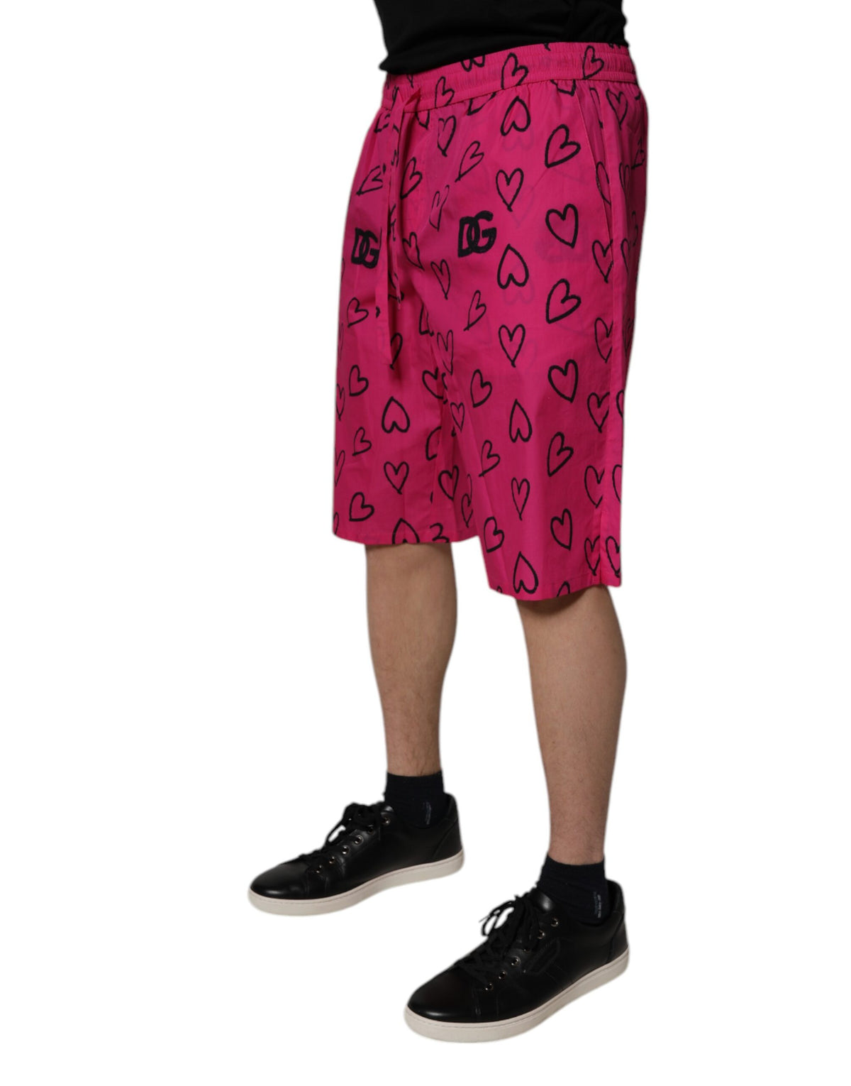 Shorts Bermuda en coton rose à imprimé cœur de Dolce &amp; Gabbana