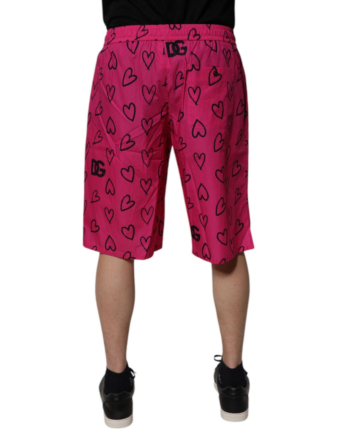 Shorts Bermuda en coton rose à imprimé cœur de Dolce &amp; Gabbana