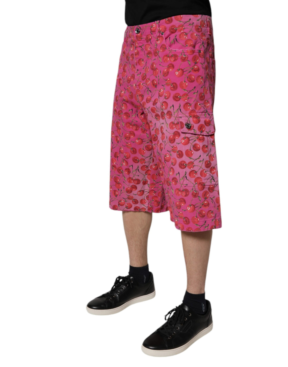 Shorts cargo en coton rose à imprimé cerise de Dolce &amp; Gabbana