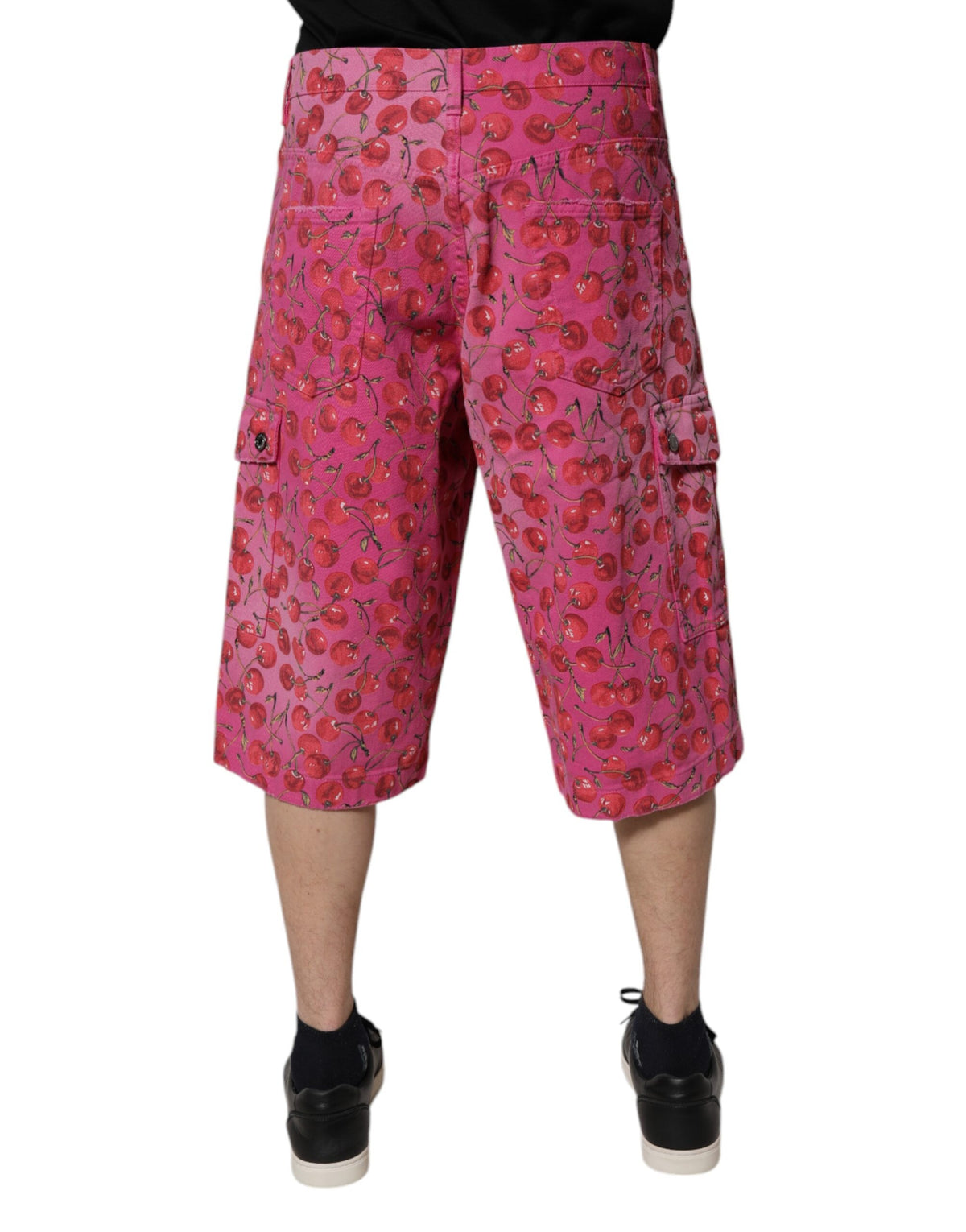 Shorts cargo en coton rose à imprimé cerise de Dolce &amp; Gabbana