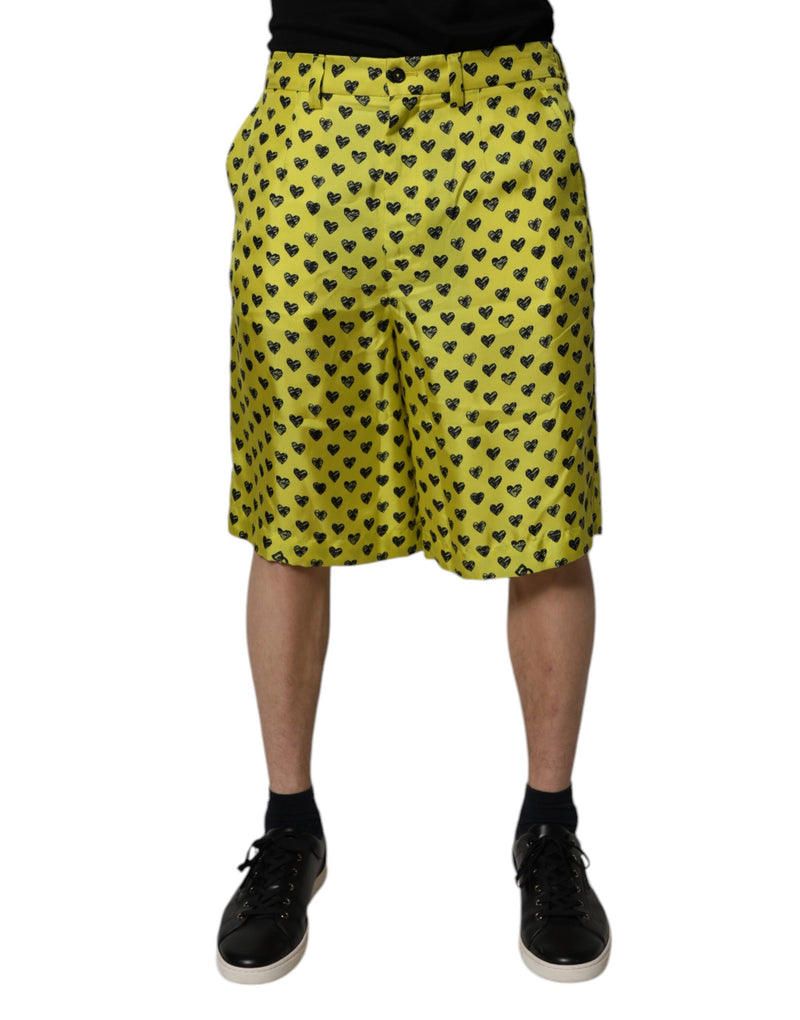 Dolce &amp; Gabbana groene zijden Bermuda-shorts met hartjesprint