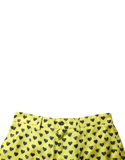 Dolce & Gabbana Green Silk Heart Print Bermuda Shorts