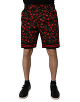 Shorts Bermuda en coton noir à imprimé cerise rouge de Dolce &amp; Gabbana