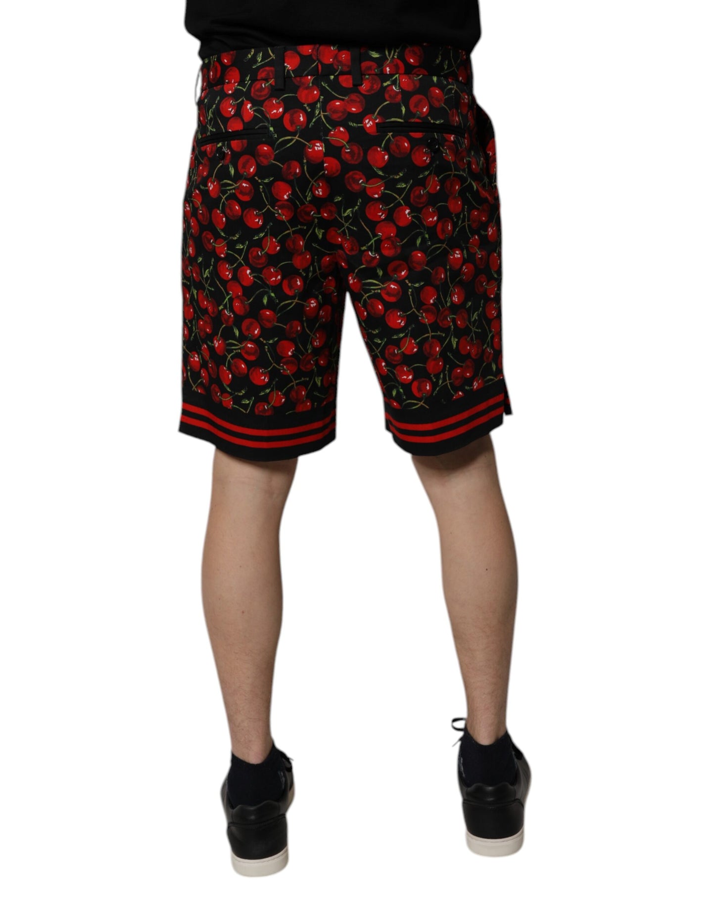 Dolce & Gabbana Black Red Cherry Print Bermuda Cotton Shorts