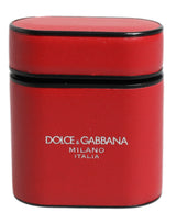 Étui à rabat pour Airpods Dolce &amp; Gabbana en cuir de veau rouge avec logo imprimé