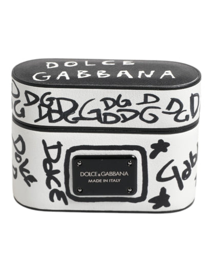 Étui pour Airpods Dolce &amp; Gabbana en cuir noir et blanc avec logo en relief