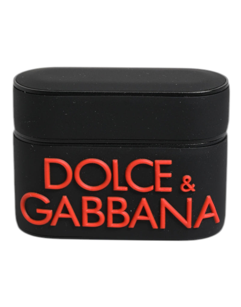 Dolce &amp; Gabbana Zwart Oranje Siliconen Airpods Case met Reliëflogo